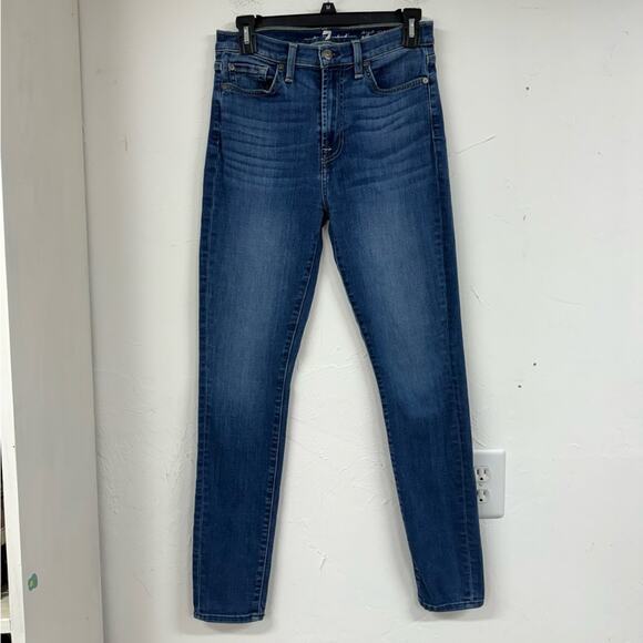 7 For All Mankind Gwenevere High Rise Skinny Jeans Womens 27 Blue Denim Zip Fly - Picture 1 of 12